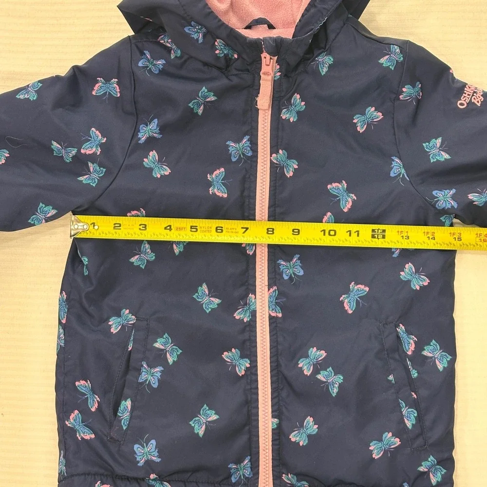 OshKosh B'gosh Kids Butterfly Jacket Navy Pink Hooded Size M 5-6‎